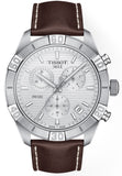 Tissot PR 100 Sport Quartz Chronograph Silver Dial Brown Leather Strap Watch For Men - T101.617.16.031.00