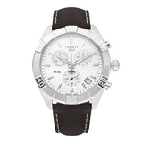 Tissot PR 100 Sport Quartz Chronograph Silver Dial Brown Leather Strap Watch For Men - T101.617.16.031.00