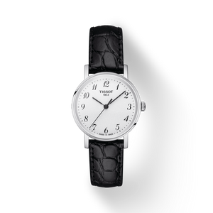 Tissot Everytime Small White Dial Black Leather Strap Watch For Women - T109.210.16.032.00