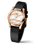 Tissot T Wave Diamond Mother of Pearl Dial Black Leather Strap Watch For Women - T112.210.36.111.00