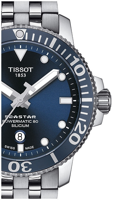 Đồng hồ Tissot T Sport Seastar 1000 Powermatic Silicium mặt xanh