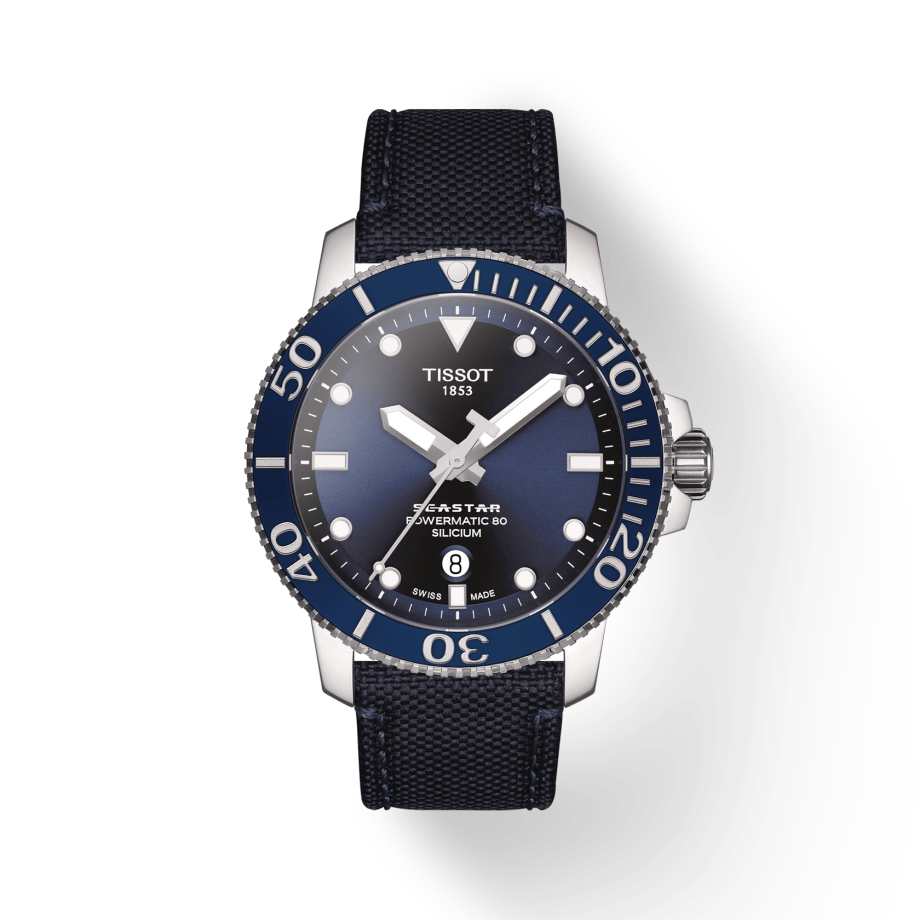 Tissot Seastar 1000 Powermatic 80 Silicium Blue Dial Blue Nylon Strap Watch For Men - T120.407.17.041.01