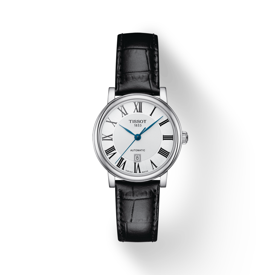 Tissot Carson Premium Automatic Lady White Dial Black Leather Strap Watch for Women - T122.207.16.033.00