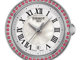 Tissot Bellissima Small Lady Crystals Mother of Pearl Dial Red Leather Strap Watch For Women - T126.010.66.113.00