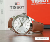 Tissot Gentleman Powermatic 80 Silicium Silver Dial Brown Leather Strap Watch For Men - T127.407.16.031.00