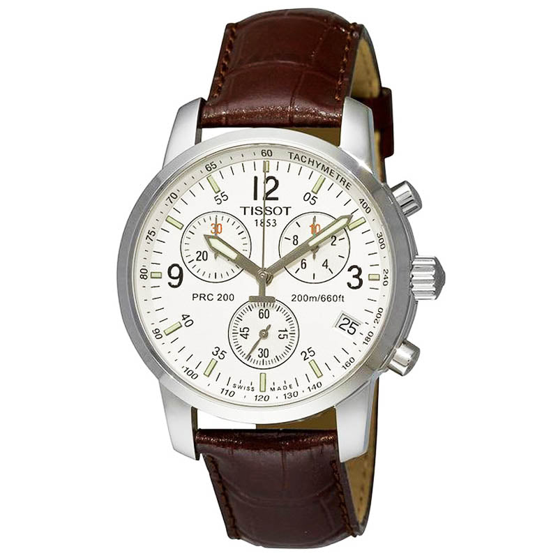 Tissot T Race PRC 200 Chronograph White Dial Brown Leather Strap Watch for Men -  T17.1.516.32