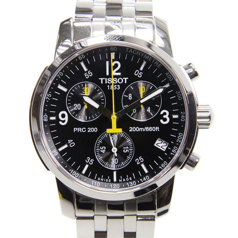 Tissot T Sport PRC200 Chronograph Black Dial Silver Steel Strap