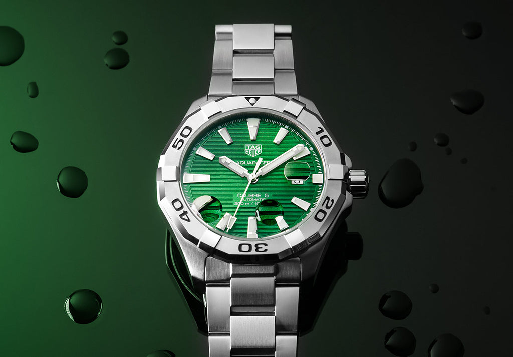 Tag Heuer Aquaracer Calibre 5 Automatic Green Dial Silver Steel Strap Watch for Men - WAY2015.BA0927