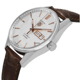 Tag Heuer Carrera Calibre 5 Automatic White Dial Brown Leather Strap Watch for Men - WAR201D.FC6291