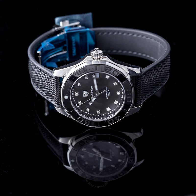 Tag Heuer Aquaracer Quartz Black Mother of Pearl Dial Black Textile Strap Watch for Women - WAY131M.FT6092