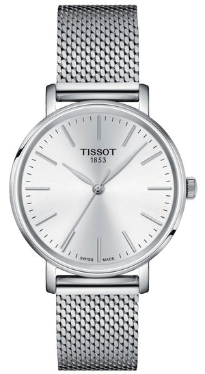 Tissot Everytime Lady Silver Dial Silver Mesh Bracelet Watch for Women - T143.210.11.011.00