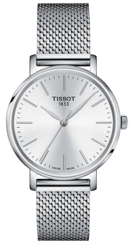 Rel gio Tissot Everytime Lady com mostrador prateado e pulseira de