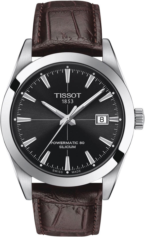 Tissot Gentleman Powermatic 80 Silicium Black Dial Brown Leather