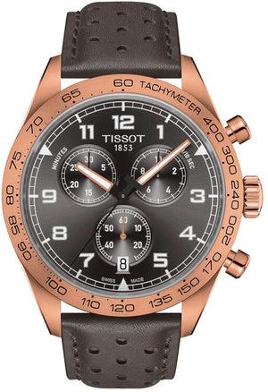 Tissot T Sport PRS 516 Chronograph Grey Dial Grey Leather Strap Watch for Men - T131.617.36.082.00