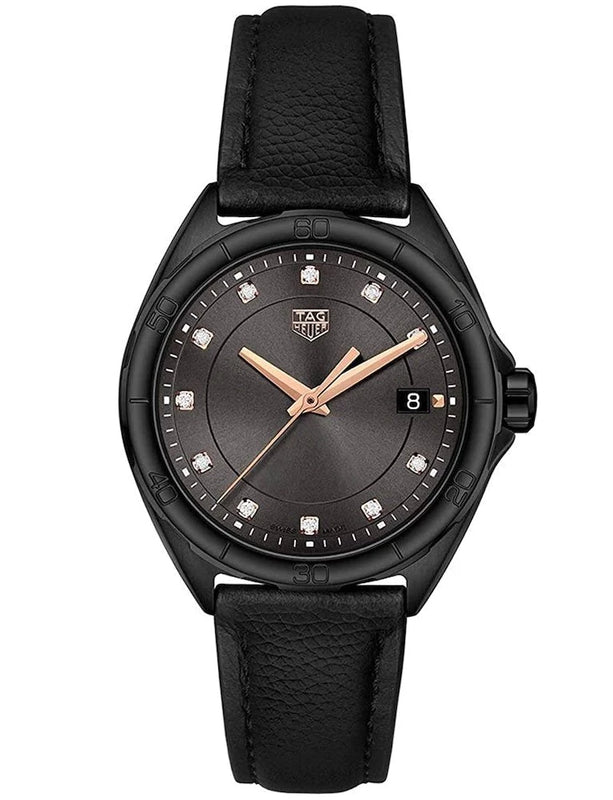  Tag Heuer Formula 1 Quartz 35mm Black Dial with Diamonds Black Leather Strap Watch for Women - WBJ1317.FC8230 by Tag Heuer sold by Watch Connection