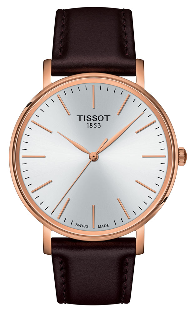 Tissot Everytime Gent Silver Dial Brown Leather Strap Watch for Men