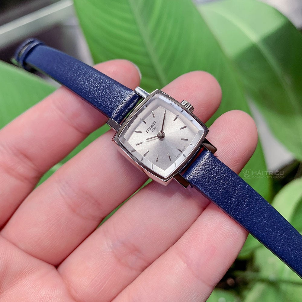 Tissot Lovely Square Silver Dial Blue Leather Strap Watch For Women