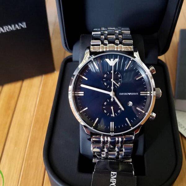 Emporio Armani Gianni Chronograph Blue Dial Silver Steel Strap