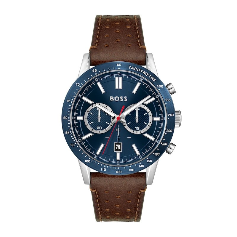 Hugo Boss Allure Blue Dial Brown Leather Strap Watch for Men - 1513921