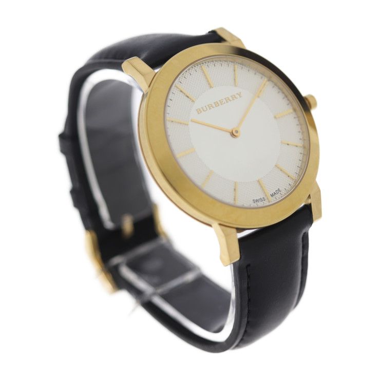 Burberry Gold Tone Dial Black Leather Strap Watch for Men - BU2353