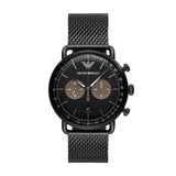 Emporio Armani Aviator Black Dial Black Mesh Bracelet Watch For Men - AR11142