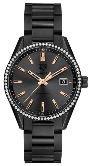 Tag Heuer Carrera Quartz 39mm Diamond Black Dial Black Steel Strap Watch for Women - WAR1115.BA0602