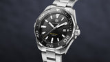 Tag Heuer Aquaracer Quartz Black Dial Silver Steel Strap Watch for Men - WAY101A.BA0746