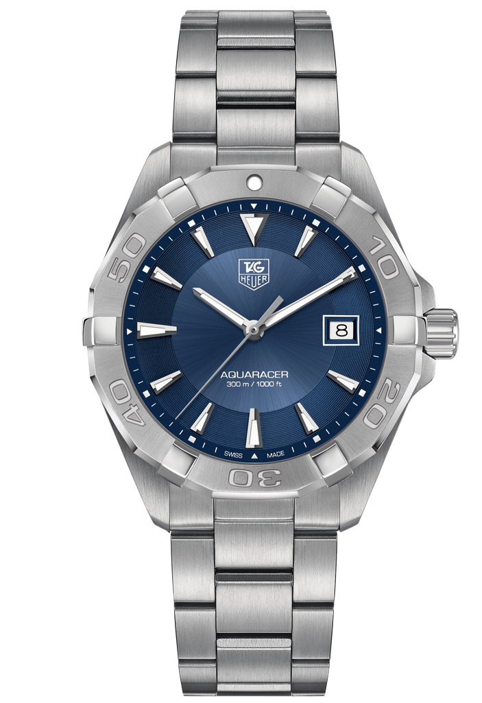 Tag Heuer Aquaracer 41mm Quartz Blue Dial Silver Steel Strap Watch for Men - WAY1112.BA0928