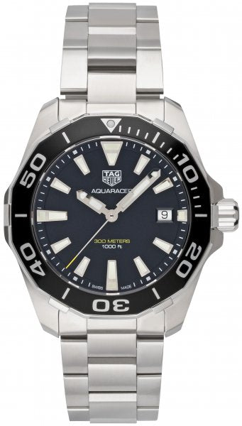 Tag Heuer Aquaracer Black Dial Silver Steel Strap Watch for Men