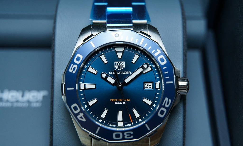 Tag Heuer Aquaracer Blue Dial Quartz Silver Steel Strap Watch for Men