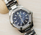 Tag Heuer Aquaracer Quartz 35mm Diamond Black Dial Silver Steel Strap Watch for Women - WAY131P.BA0748
