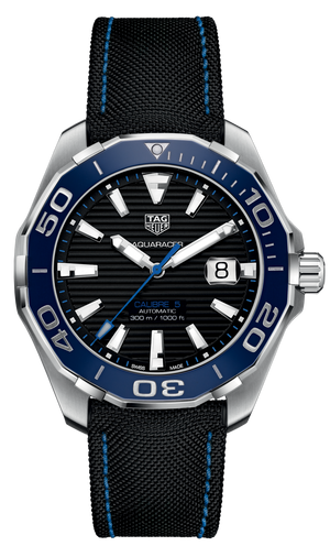 Tag Heuer Aquaracer Calibre 5 Automatic Black Dial Black Nylon Strap Watch for Men - WAY201C.FC6395