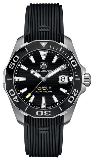 Tag Heuer Aquaracer Calibre 5 Automatic 41mm Black Dial Black Rubber Strap Watch for Men -  WAY211A.FT6151