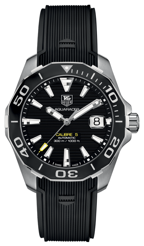 Tag Heuer Aquaracer Calibre 5 Automatic Black Dial Black Rubber Strap Watch for Men - WAY211A.FT6151