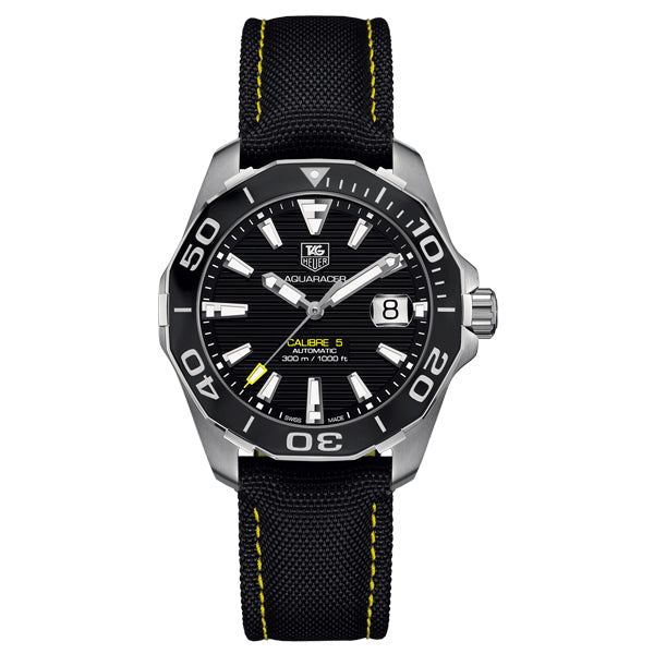Tag Heuer Aquaracer Calibre 5 Automatic 41mm Black Dial Black Nylon Strap Watch for Men - WAY211A.FC6362