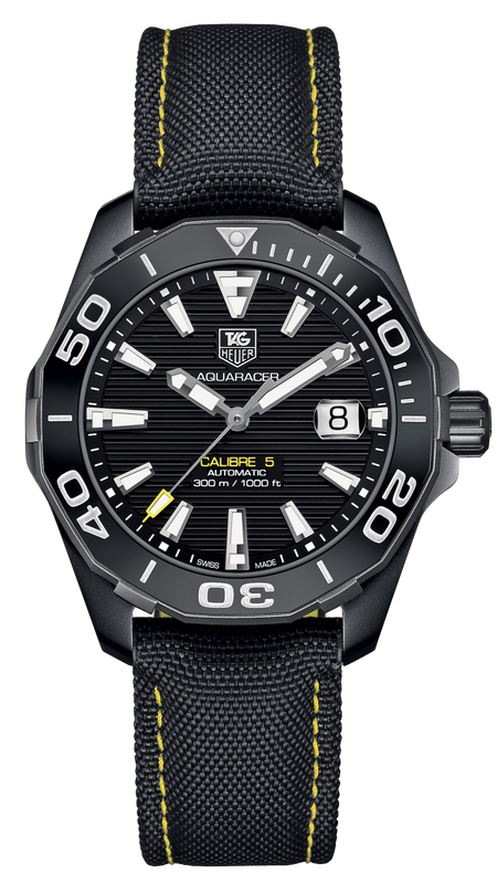 Tag Heuer Aquaracer Calibre 5 Automatic Black Dial Black Nylon Strap Watch for Men - WAY218A.FC6362