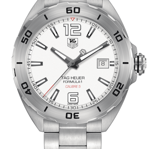 Tag Heuer Formula 1 Calibre 5 Automatic White Dial Silver Steel Strap Watch for Men Watch for Men