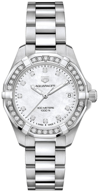 Tag Heuer Aquaracer White Mother of Pearl Dial Silver Steel Strap Watch for Women - WBD1315.BA0740