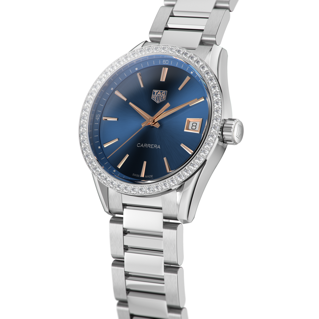 Tag Heuer Carrera Quartz 39mm Diamonds Blue Dial Silver Steel Strap Watch for Women Watch for Women