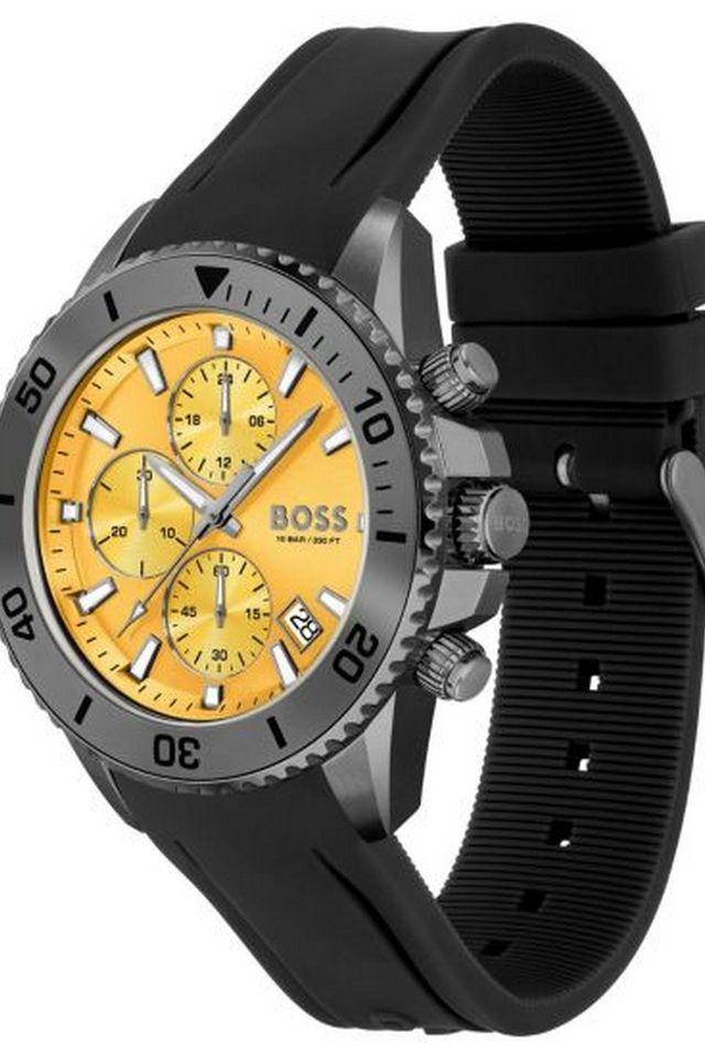 Hugo Boss Admiral Yellow Black Men Silicone Dial Rubber for Strap Watch