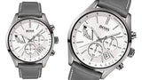 Hugo Boss Grand Prix White Dial Grey Leather Strap Watch for Men - 1513633