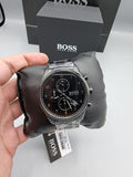 Hugo Boss Skymaster Chronograph Black Dial Black Steel Strap Watch for Men - 1513785