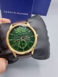 Tommy Hilfiger Hunter Green Dial Brown Leather Strap Watch for Men - 1791607