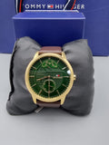 Tommy Hilfiger Hunter Green Dial Brown Leather Strap Watch for Men - 1791607