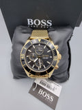 Hugo Boss Ocean Edition Black Dial Gold Mesh Bracelet Watch for Men - 1513703