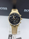 Hugo Boss Champion Black Dial Gold Steel Strap Watch for Men - 1513848