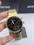 Hugo Boss Champion Black Dial Gold Steel Strap Watch for Men - 1513848