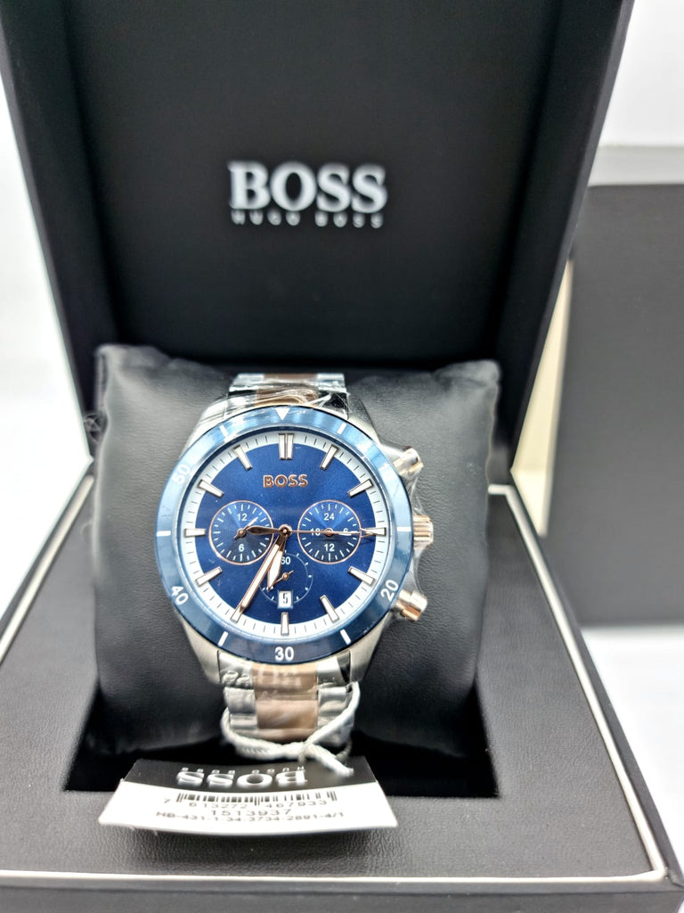 Hugo Boss Santiago Blue Dial Two Tone Steel Strap Watch for Men