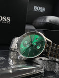 Hugo Boss Associate Green Dial Silver Steel Strap Watch for Men - 1513975