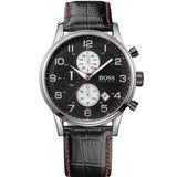 Hugo Boss Aeroliner Black Dial Black Leather Strap Watch for Men - 1512631